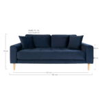 Lido 2,5-kohaline diivan, tumesinine samet, kahe padja ja naturaalsest puidust jalgadega Diivanid