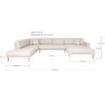 Lido diivan avatud otsaga, paremale poole liivakarva toonis, nelja padja ja naturaalsest puidust jalgadega Diivanid