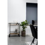 Vita baarikäru kahe riiuliga, tammepuu imitatsioon, must raam, 68x40x79 cm Köögiriiulid