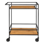 Vita baarikäru kahe riiuliga, tammepuu imitatsioon, must raam, 68x40x79 cm Köögiriiulid