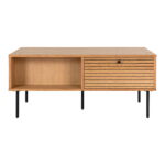 Kyoto kohvilaud, 2 sahtlit, tammevineer, naturaalne, mustad metalljalad, 50x100x45 cm Diivanvoodid