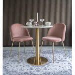 Bolzano söögilaud, marmori imitatsiooniga pealispind, messingi imitatsiooniga jalg, ø70×75 cm Söögilauad Homewell 17