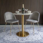 Bolzano söögilaud, marmori imitatsiooniga pealispind, messingi imitatsiooniga jalg, ø70×75 cm Söögilauad Homewell 19