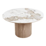 Ateena söögilaud, keraamiline lauaplaat, valge/pruun, ø140×76 cm Söögilauad