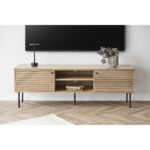 Kyoto tv-alus, 2 ust, 2 riiulit, tammevineer, naturaalne, mustad metalljalad, 150x40x50 cm Elutoamööbel Homewell 4