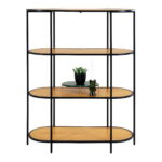 Vita ovaalne riiul, 4 riiulit, tamme imitatsioon, must raam, 85x36x111 cm Elutoamööbel Homewell 5