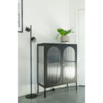 Adelaide’i vitriinkapp, 2 lainelise klaasiga ust, teras, must, 90x35x110 cm Elutoamööbel Homewell 15