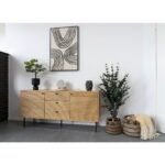 Kyoto kummut, 3 sahtliga, 2 uksega, tammevineer, naturaalne, mustad metalljalad, 150x40x74 cm Elutoamööbel Homewell 18