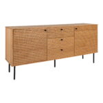 Kyoto kummut, 3 sahtliga, 2 uksega, tammevineer, naturaalne, mustad metalljalad, 150x40x74 cm Elutoamööbel Homewell 12