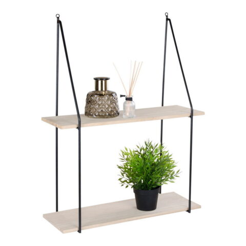 Haagi seinariiul, 2 puidust riiulit, must raam, 55×21 cm Elutoamööbel