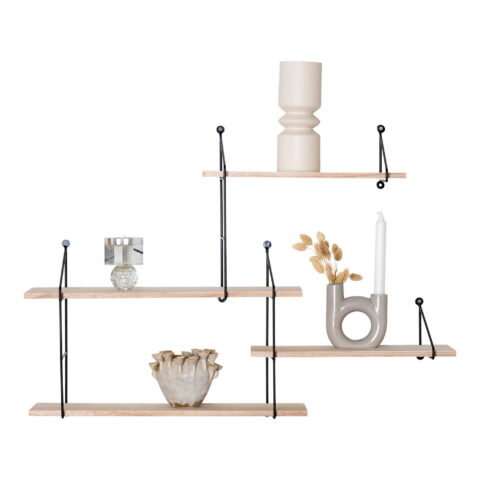 Harlemi seinariiul, 4 puidust riiulit, must raam, 99×17,5×62 cm Elutoamööbel