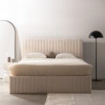 Polsterdatud voodi 160×200 cm ANDRE raami ja panipaigaga samet beež Magamistuba Homewell 13