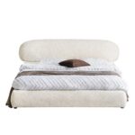 Polsterdatud voodi 160×200 cm AVION raami ja panipaigaga helebeež ümar Magamistuba Homewell 11