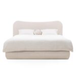 Polsterdatud voodi 140×200 cm DOMINIQUE raami ja panipaigaga ümar beež Magamistuba Homewell 11