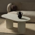 Kohvilaud 120 cm MARBELLA ovaalne lamellid valge marmori efekt paagutatud Elutoamööbel Homewell 10