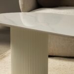 Kohvilaud 120 cm MARBELLA ovaalne lamellid valge marmori efekt paagutatud Elutoamööbel Homewell 12