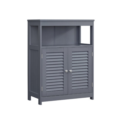 VASAGLE Wooden Bathroom Floor Cabinet Storage Organiser Rack, Kitchen Cupboard Free Standing, with Double Shutter Doors, Grey BBC040G01 Vannitoakapid