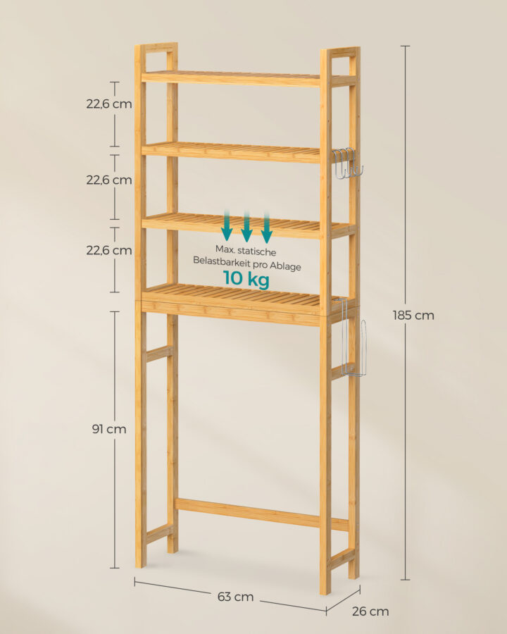 Hoiustamisriiul 63x26x185cm hall Vannitoamööbel