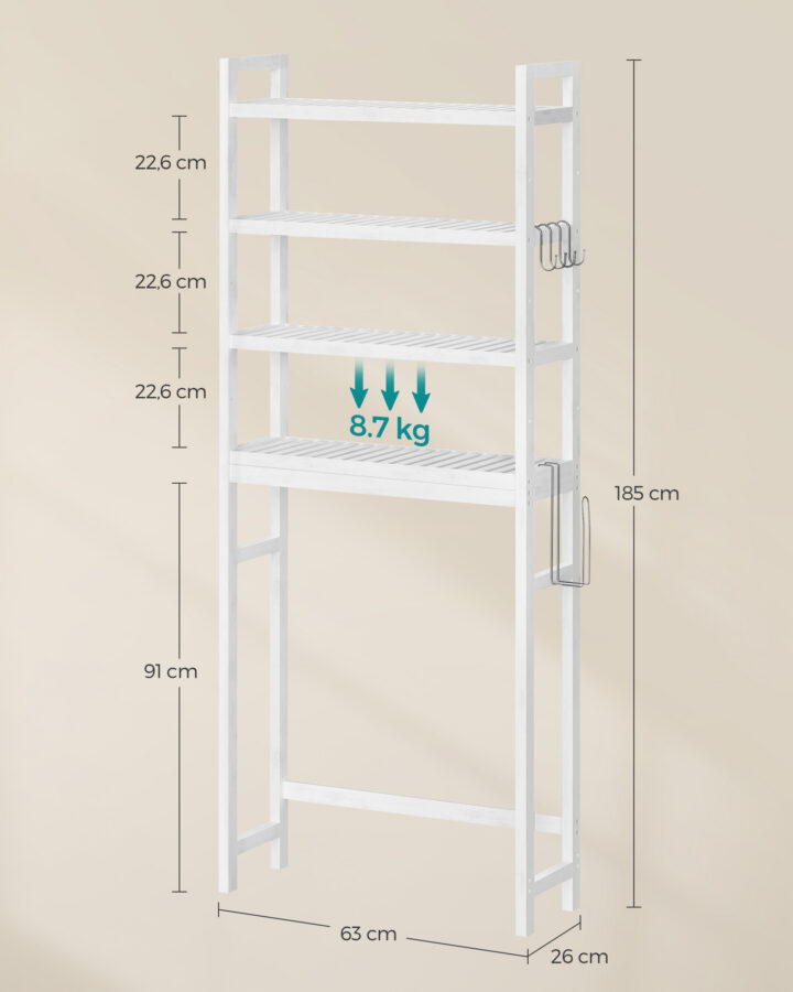 Hoiustamisriiul 63x26x185cm hall Vannitoariiulid