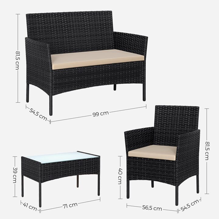 Aiamööbli komplekt 58x49x85cm, 72x42x40cm, 104x49x85cm must, topoloogiline värv Aiamööbli komplektid