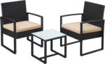 Aiatoolid ja laud 59×57.5x76cm / 42x40x39cm beež, must Aiamööbli komplektid