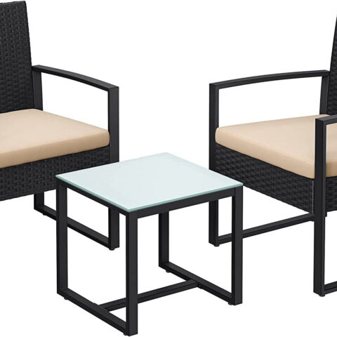 Aiatoolid ja laud 59×57.5x76cm / 42x40x39cm beež, must Aiamööbli komplektid