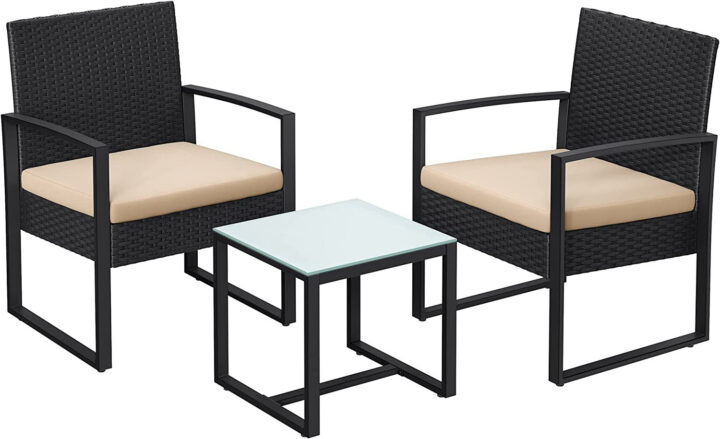 Aiatoolid ja laud 59×57.5x76cm / 42x40x39cm beež, must Aiamööbli komplektid