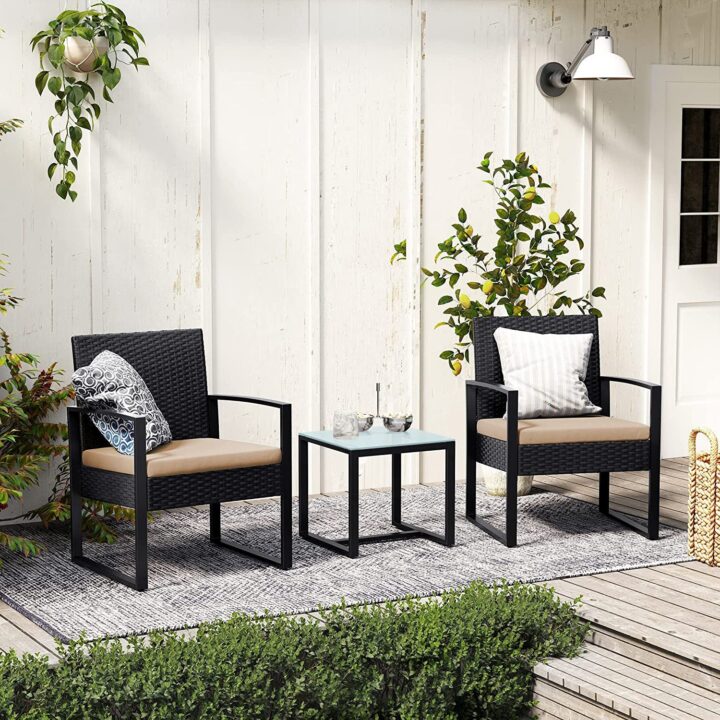 Aiatoolid ja laud 59×57.5x76cm / 42x40x39cm beež, must Aiamööbli komplektid