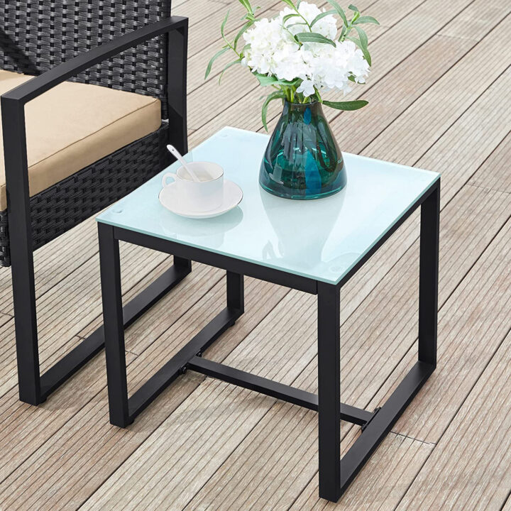 Aiatoolid ja laud 59×57.5x76cm / 42x40x39cm beež, must Aiamööbli komplektid