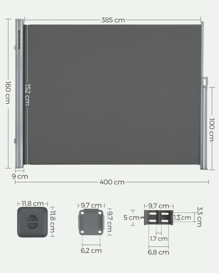 Külgvarikatus 160x400cm hall Varikatused
