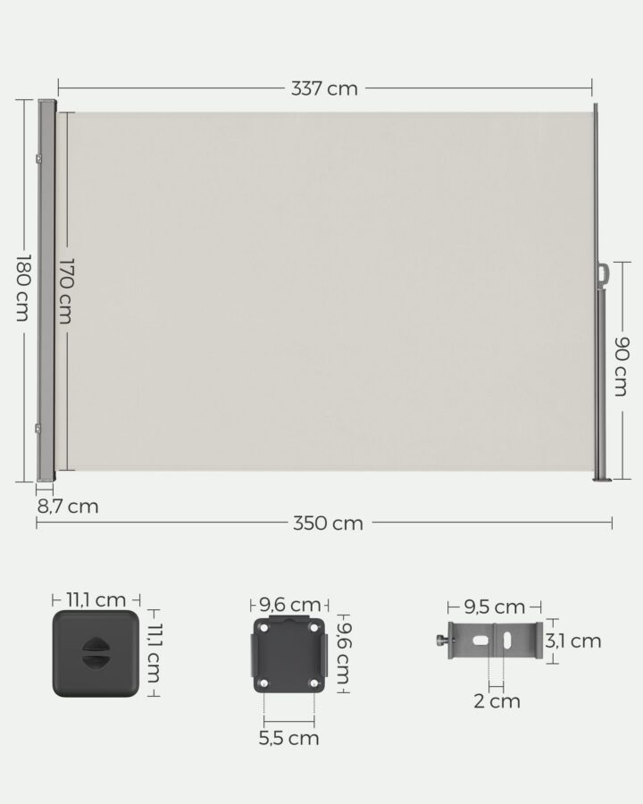Külgvarikatus 180x350cm hall Varikatused