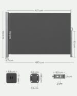 Külgvarikatus 180x450cm hall, suitsu hall Varikatused ja aiatelgid