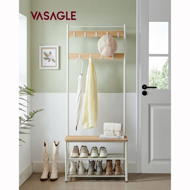 Riidestange 70×32.5x175cm, valge, tamme värv Esikupingid