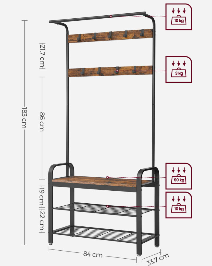 Riidepuu 183x84x33.7cm must, retro värv Riidestanged