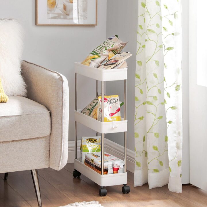 Ratastega riiul 40.1x13x60.6cm valge Köögiriiulid