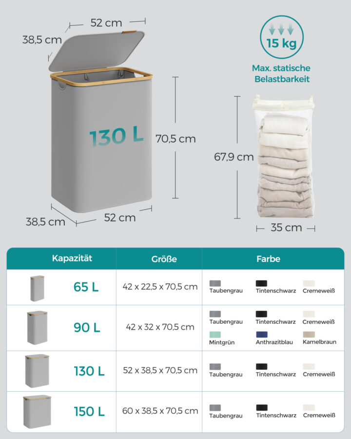 Pesukorv 52×38.5×70.5cm Pesukorvid ja hoiukastid