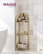 Kuldne 3-korruseline karastatud klaasist nurkriiul 37.8x28x95.2cm Nurgariiulid