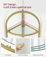 Kuldne 3-korruseline karastatud klaasist nurkriiul 37.8x28x95.2cm Nurgariiulid