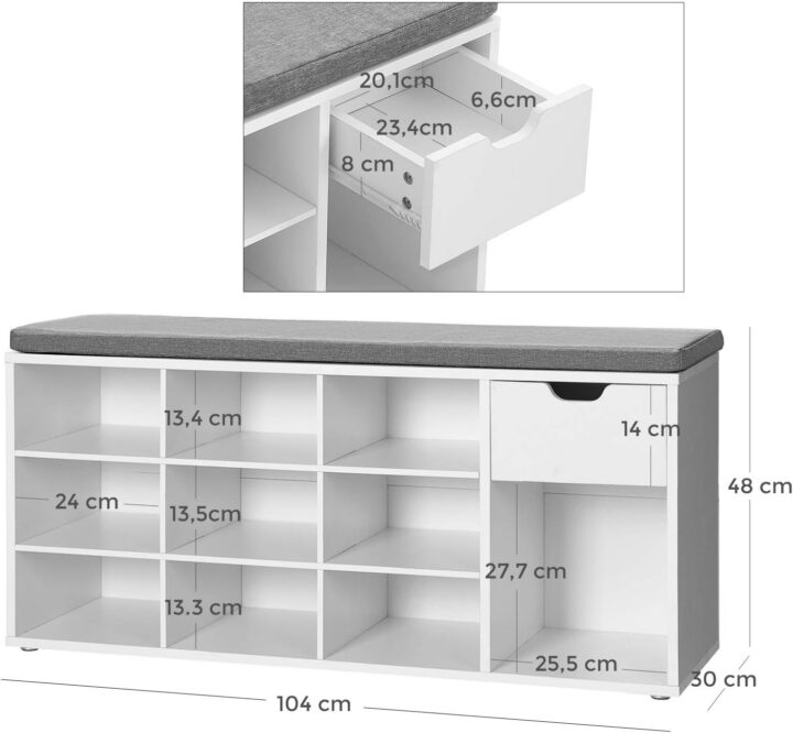 Jalatsipink 104×30.5x48cm valge, hall Kingakapid, riiulid ja pingid