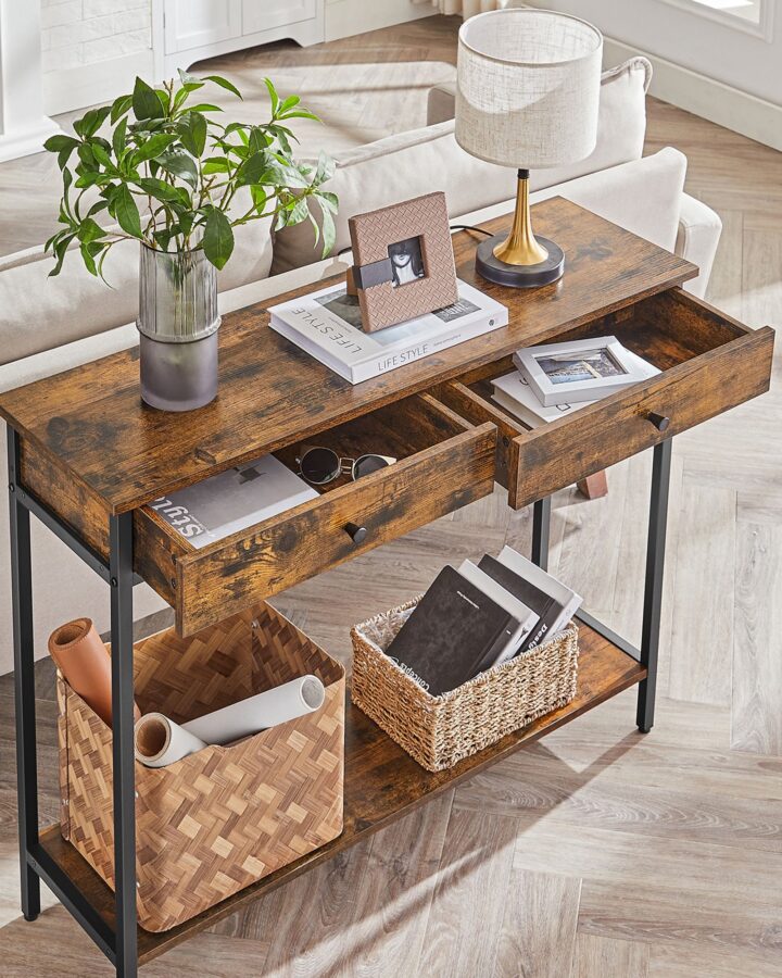 Konsoollaud 100x30x80cm vintage pruun-must Riiulid