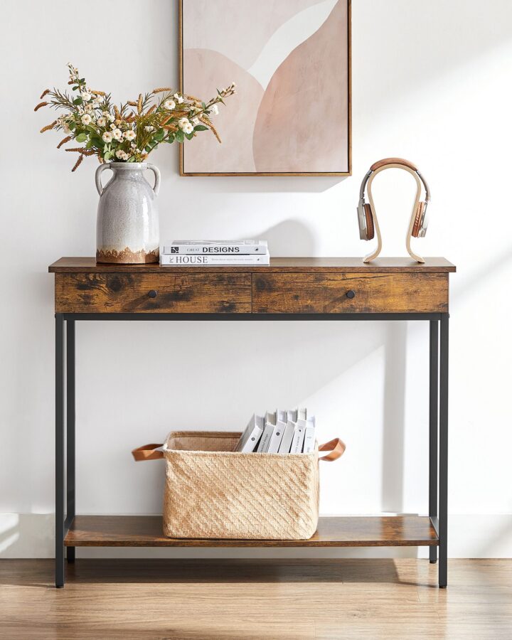 Konsoollaud 100x30x80cm vintage pruun-must Riiulid