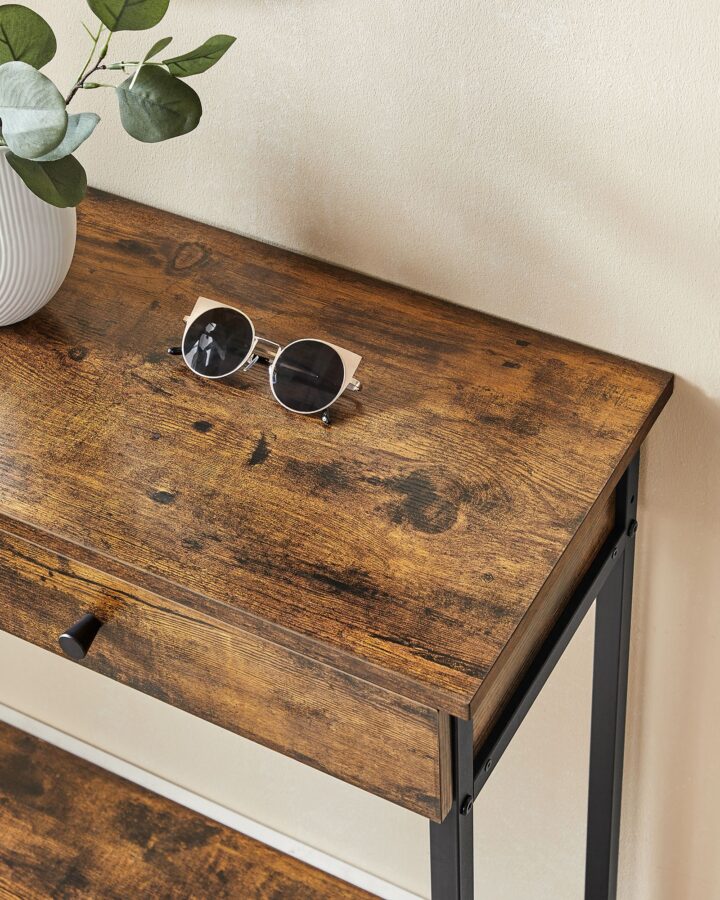 Konsoollaud 100x30x80cm vintage pruun-must Riiulid