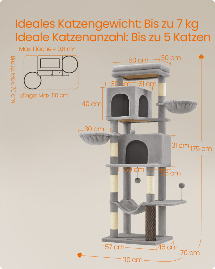 Kassipuu 69x43x178cm Kasside kraapimis- ja ronimispuud