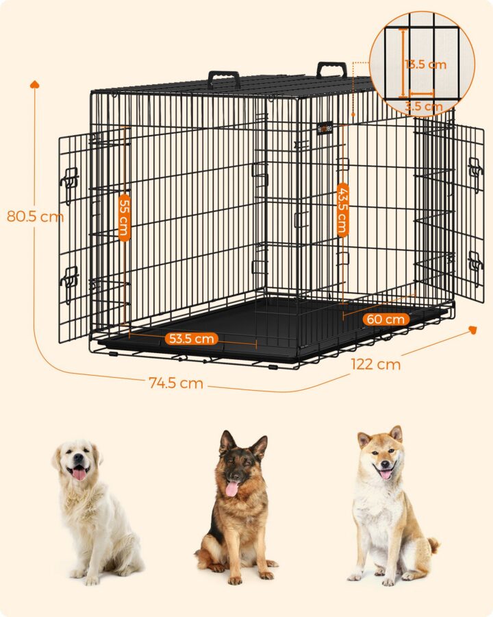Juhtmetest puurpakid 122×74.5×80.5cm must, must Transportkorvid ja puurid koertele