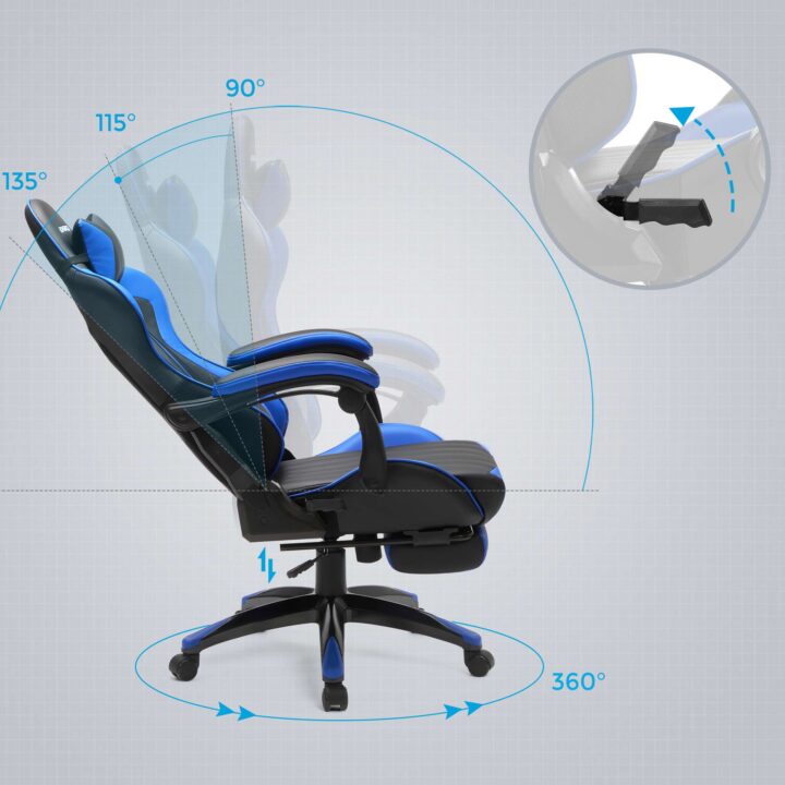 Mänguritool 66x73x(123.5-131.5) cm must,sinine Ergonoomilised toolid