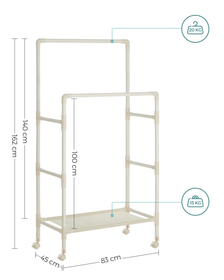 Riidestange 83x44x160cm valge Riiulid
