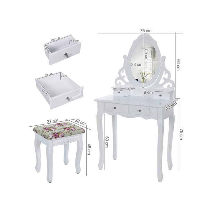 Meigilaud tooliga 75x40x145cm valge Meigilauad