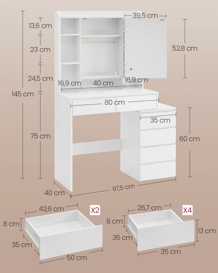 Peegliga tualettlaud 97.5x40x145cm Meigilauad