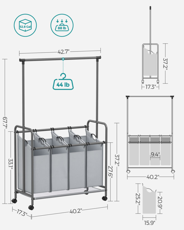Pesukorv sorteerimiseks 108x44x172cm Pesukorvid