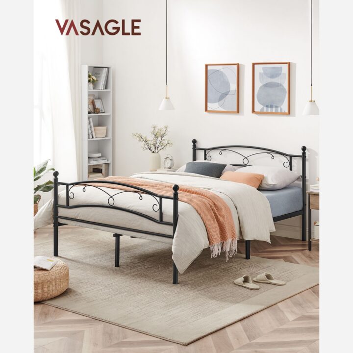 Metallist voodi 198x142x92.5cm must Voodid ilma madratsita